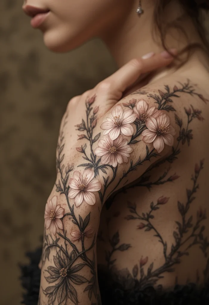 Vintage Botanical Illustration on the Dominant Hand