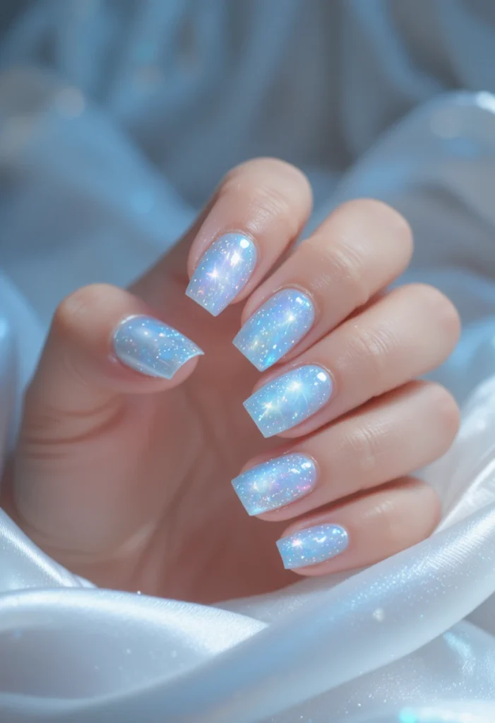 Baby Blue Center on Pearlescent White Base