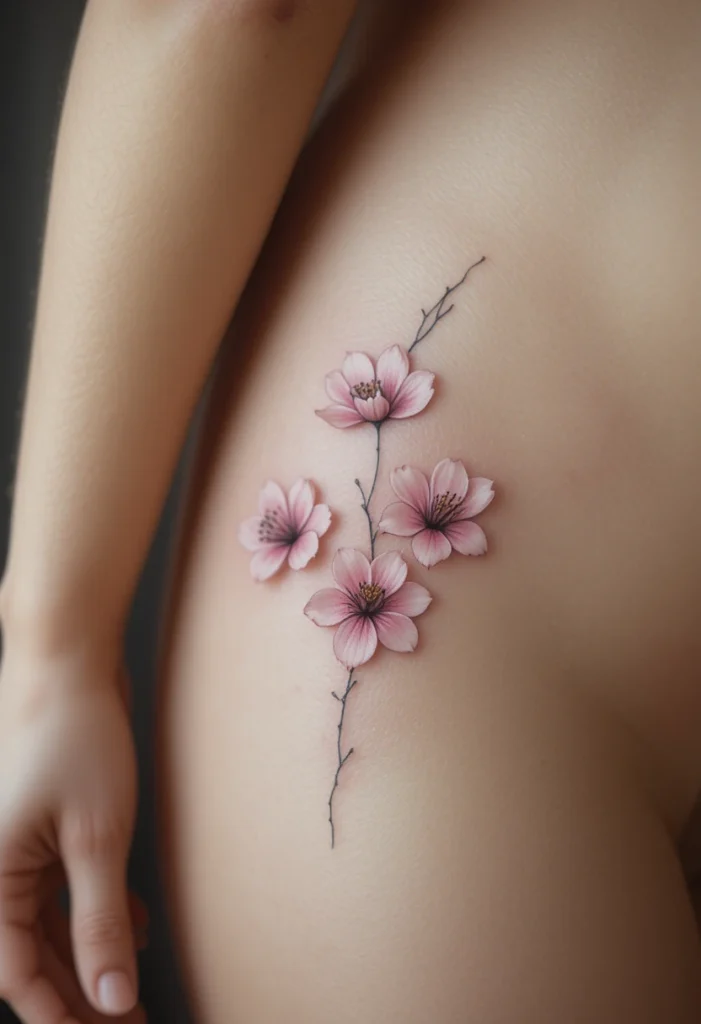 Three Small Sakura on the Hip Bone