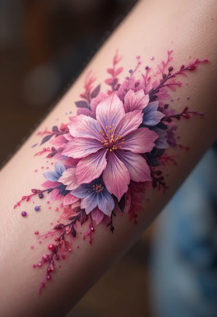 Watercolor Sakura on the Forearm