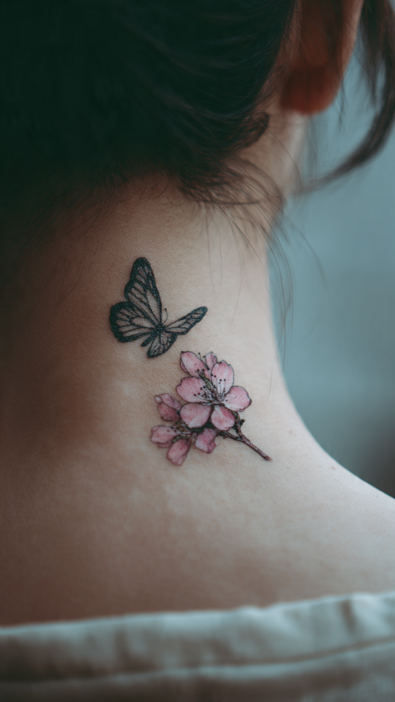 Sakura and Butterfly on the Back of the Neck