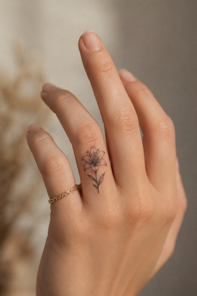 Lily Flower Tattoo on the Finger