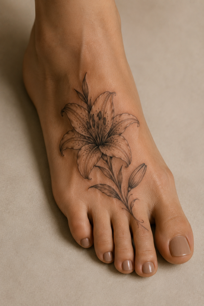 Lily Flower Tattoo on the Foot