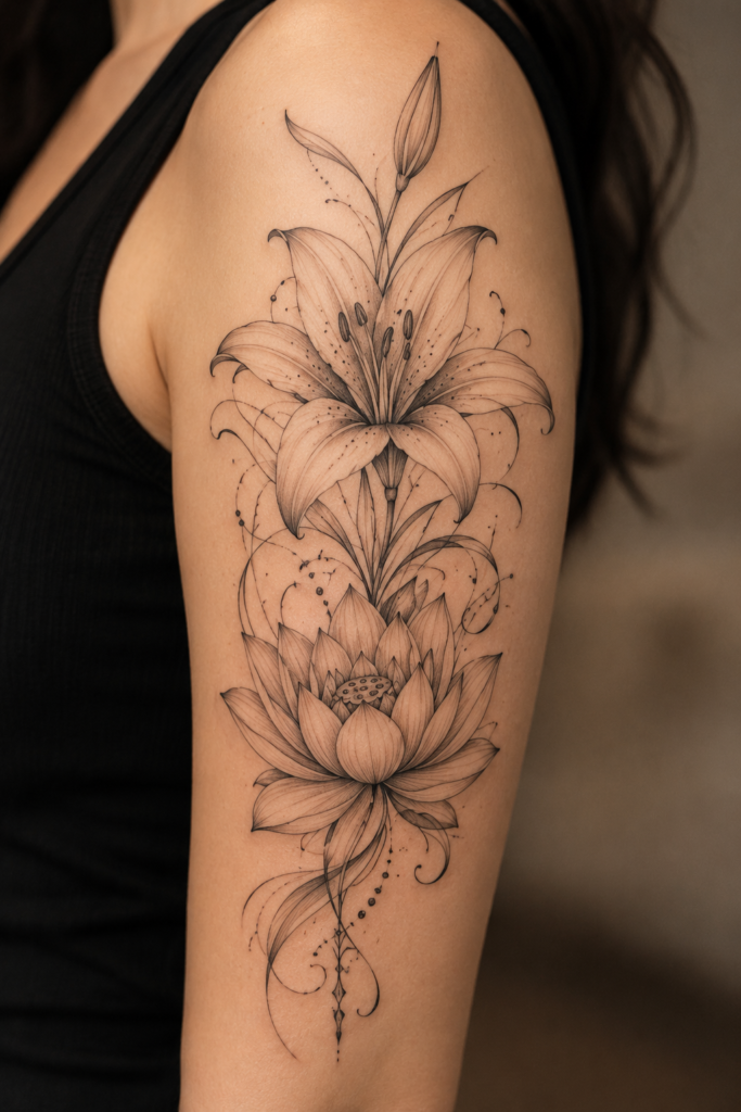 Lily and Lotus Combination Tattoo