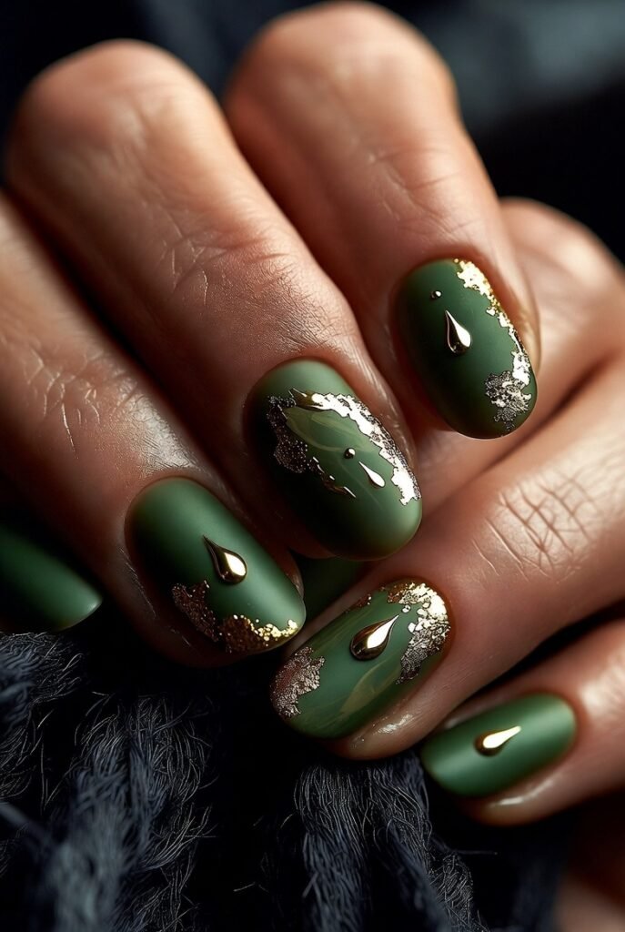 Deep Olive Green with Gold Foil Tears