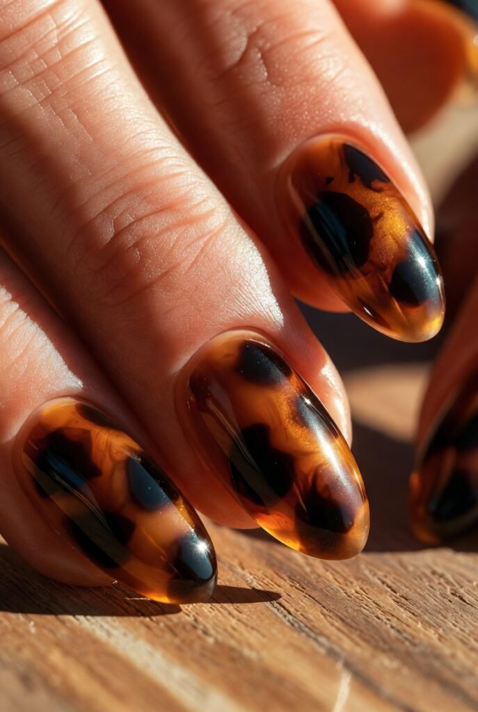  Tortoise Shell on Almond Nails