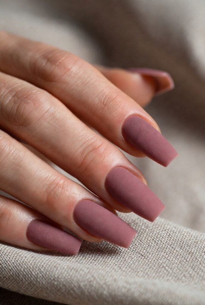Dusty Rose Matte Coffin Nails
