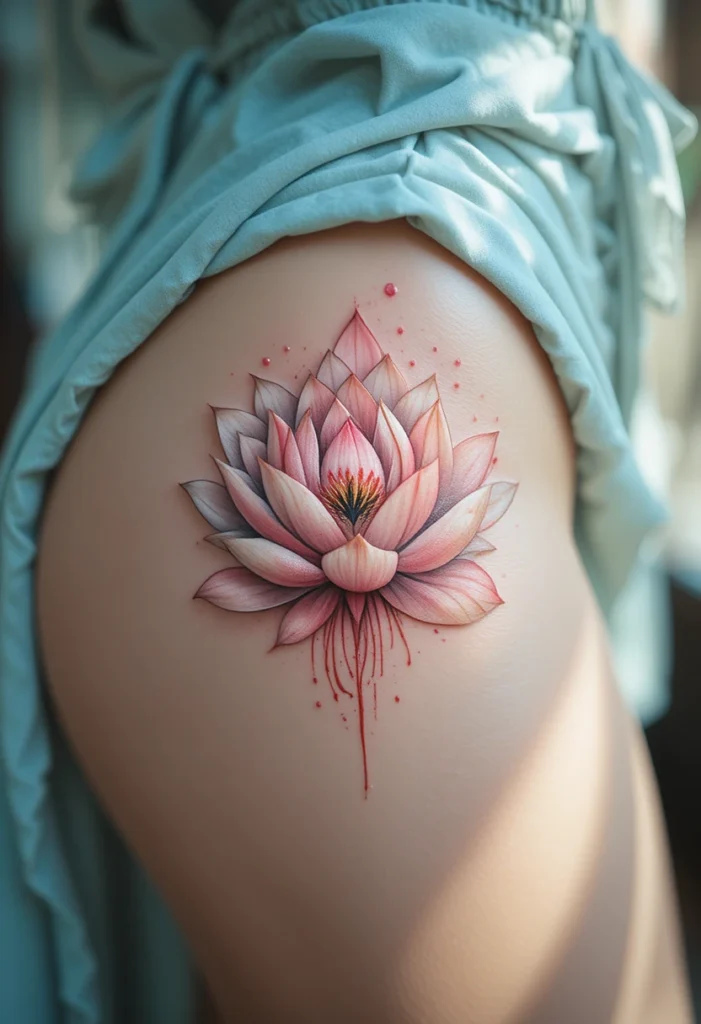 Sakura Inside an Open Lotus on the Hip