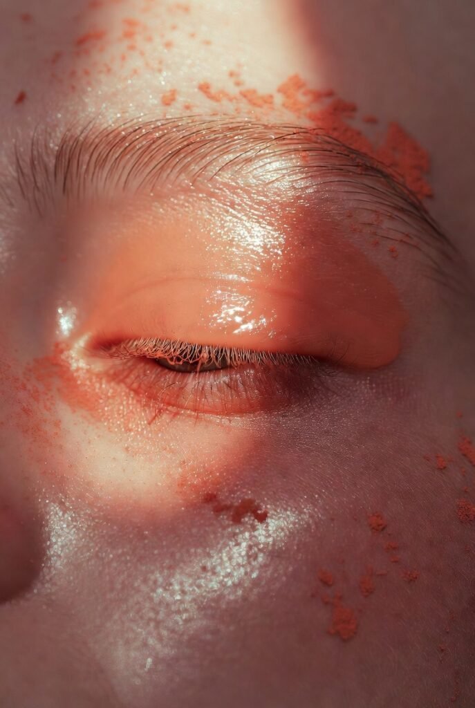 Glossy Peach Eye And Powdered Skin