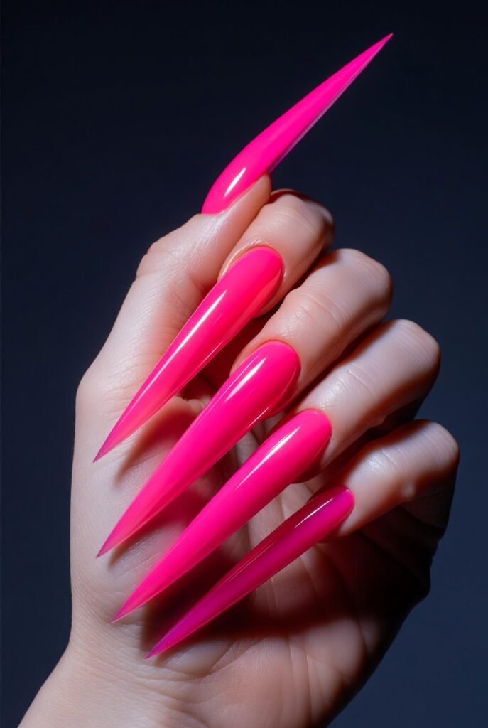 Hot Pink Stiletto Nails