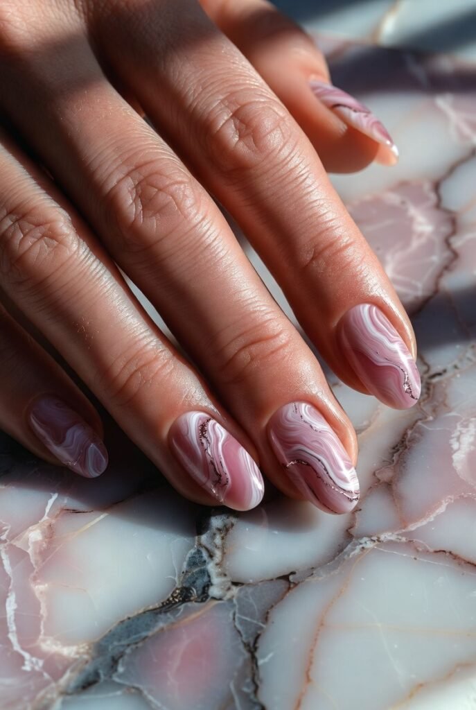 Pink and White Marble Nails