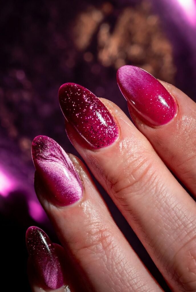 Raspberry Pink Gradient Glitter Nails