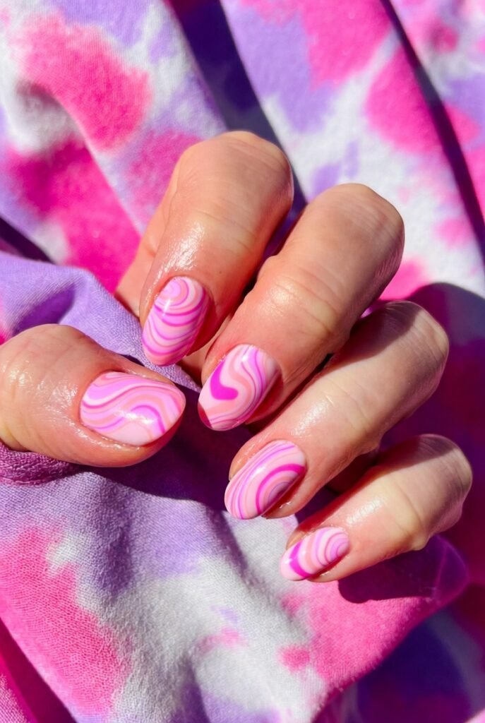 Pastel Pink Tie-Dye Nails