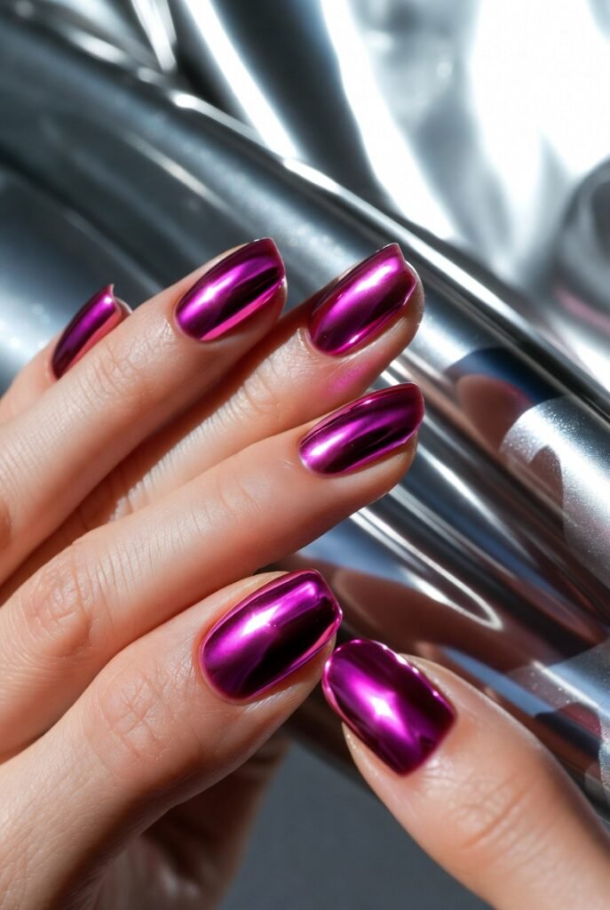 Magenta Chrome Mirror Nails