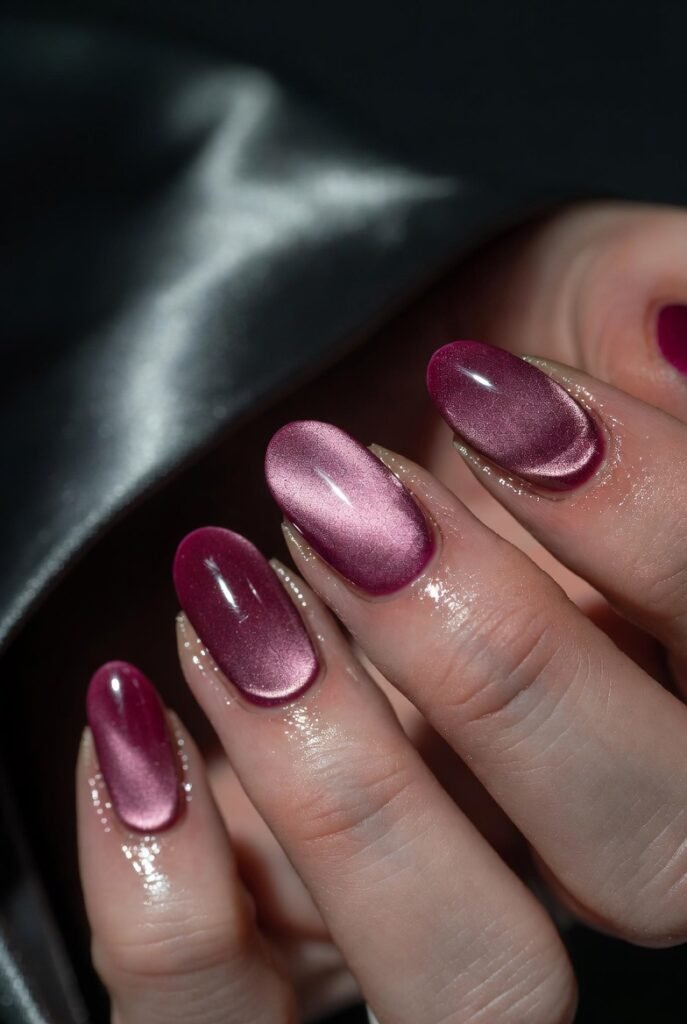 Deep Berry Pink Cat Eye Nails