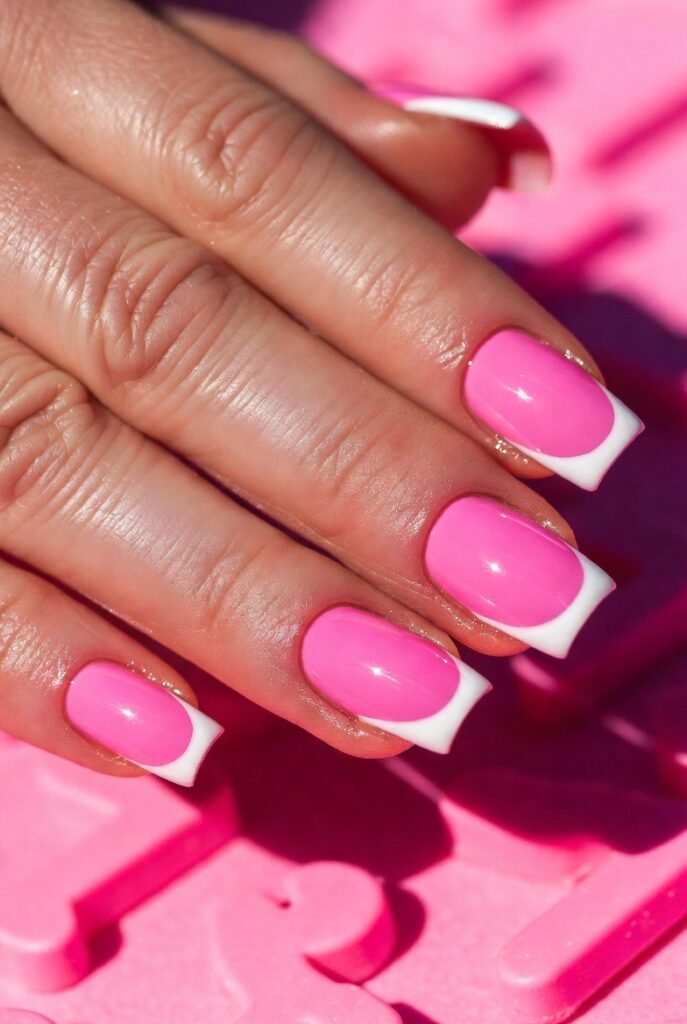 Barbie Pink with White French Tips