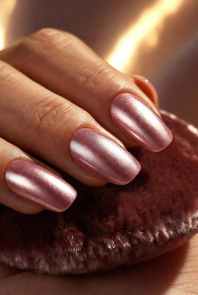 Rose Gold Metallic Pink Nails