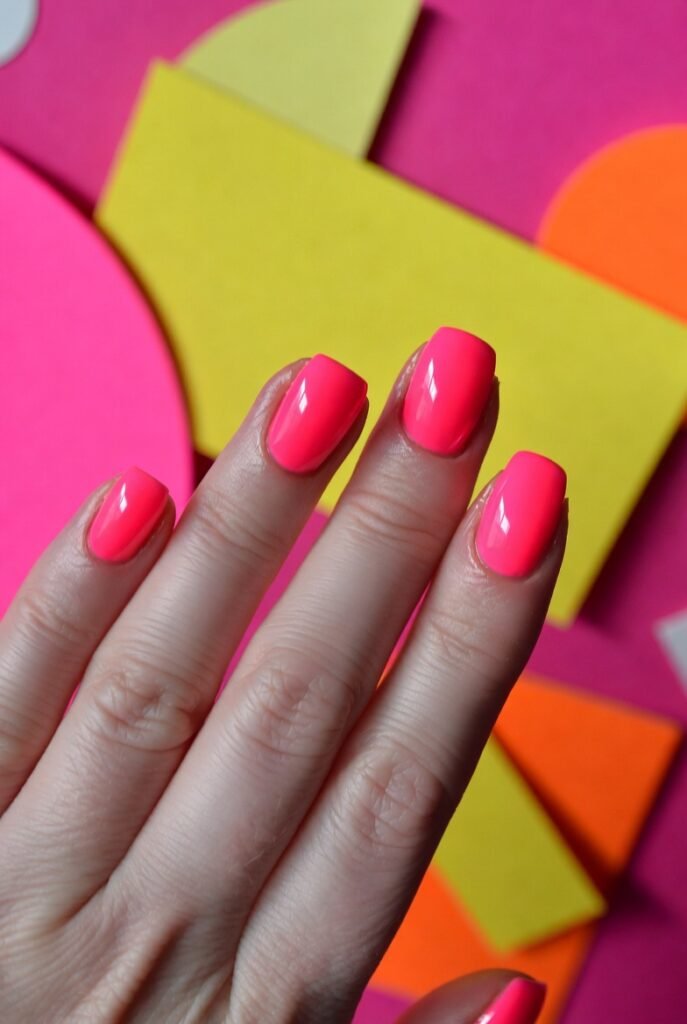 Neon Pink Short Square Nails
