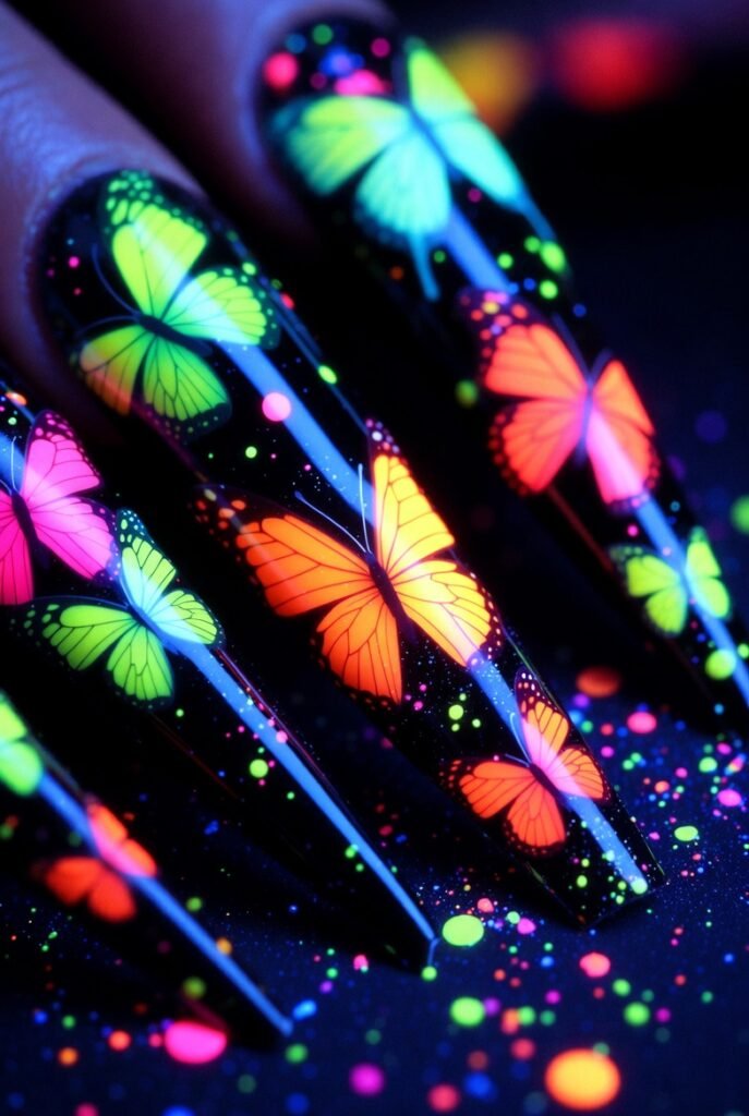 Neon Butterfly Accents for Bold Statements