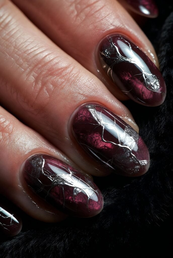 Deep Burgundy with Silver Veining